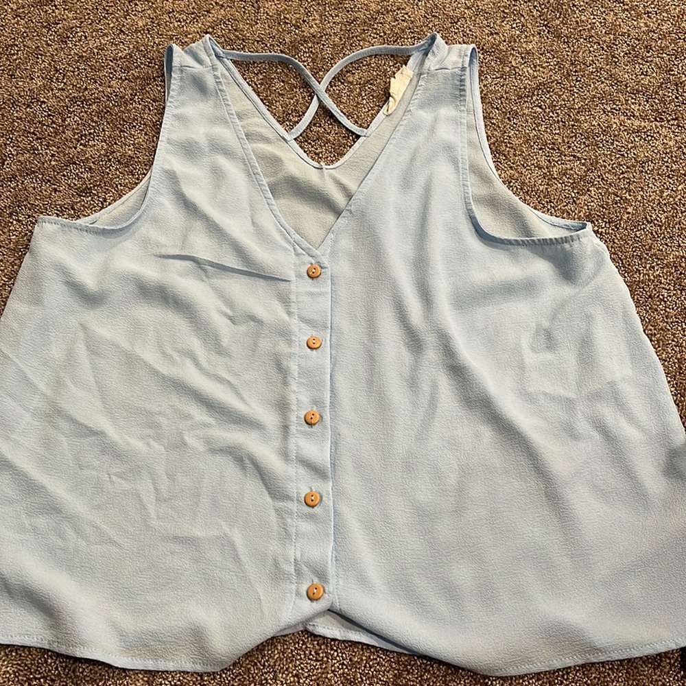 A light blue tank top